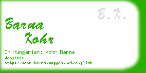 barna kohr business card